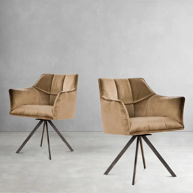 Modern home dining room furniture 360 degree revolving metal frame velvet fabric armchair dinning chair