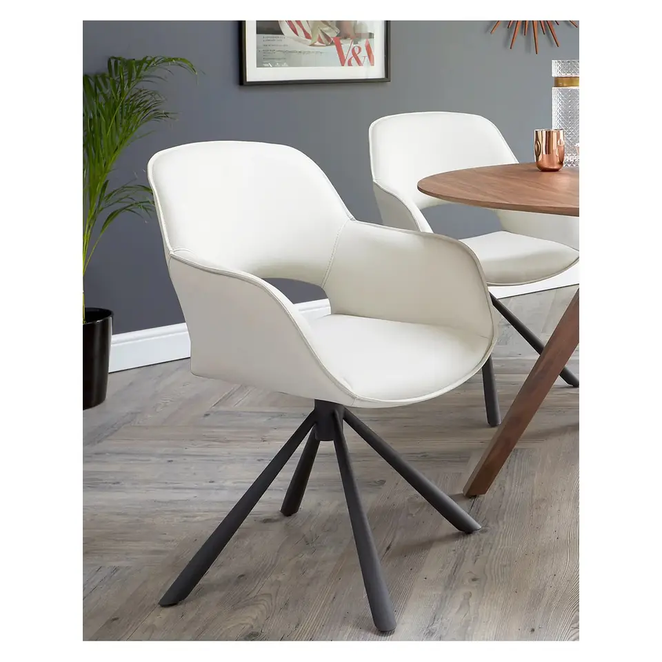 Stylish swivel dining chair armchair custom fabric pu leather dining chair elegant white dining chair