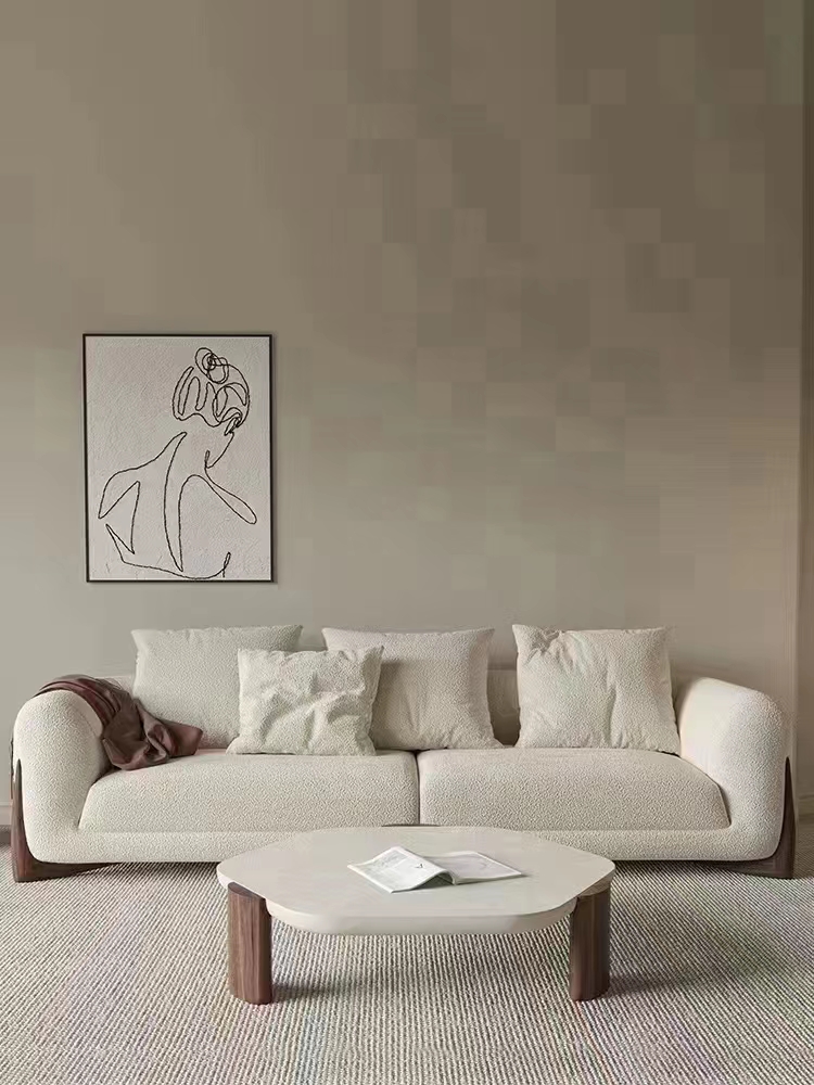 Italian Minimalist Sofa Modern Minimalist Light Luxury Living Room Straight Row Tofu Block Lamb Velvet Square Sofa