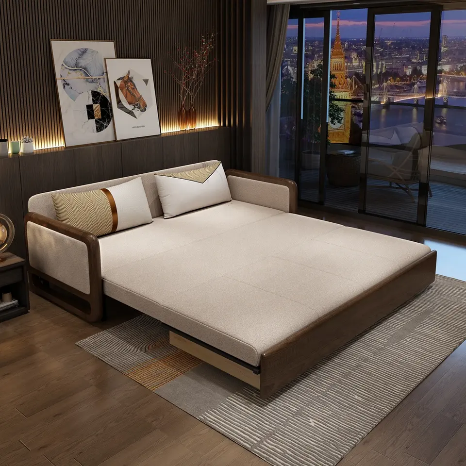 Sleeper linen single sofa bed with storage fold sofa cum bed wooden modern convertible futon folding sofa bed furniture