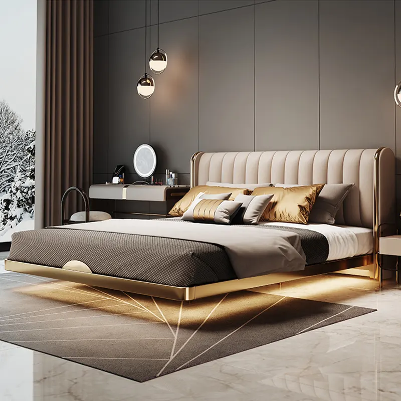High Quality Furniture Genuine Leather Bed Set Luxury upholstered Leather King Bed Custom Faux Leather Double Bed