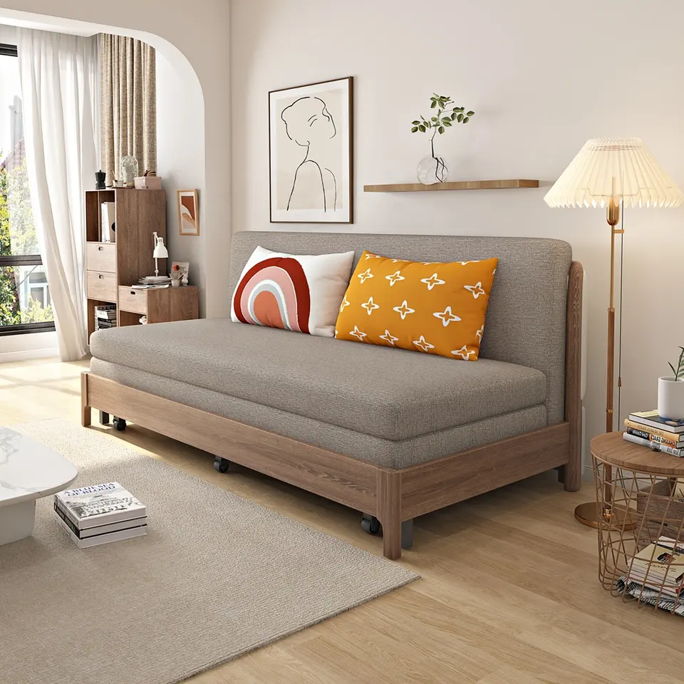 Soft velvet Sleeper fold single sofa bed with storage sofa cum bed wooden modern linen convertible folding sofa bed furniture
