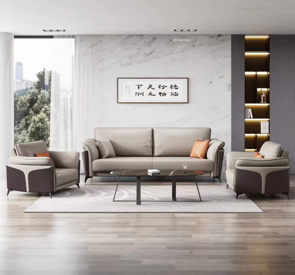 Light luxury technology fabric latex sofa modern straight double three-seat simple living room minimalist big sofa