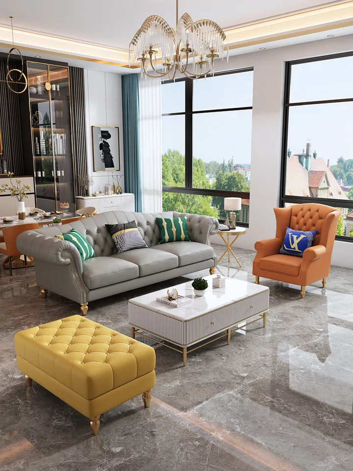 Italian genuine leather chesterfield 1+2+3 seater sofa custom living room furniture tufted l shape loveseat sets