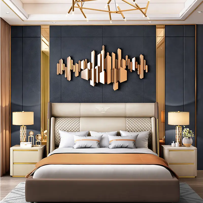 Hotel modern bed king size bedroom furniture set leather storage luxury double up-holstered beds
