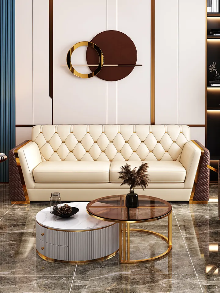 High quality modern couch luxury living room furniture white leather sectional sofa set