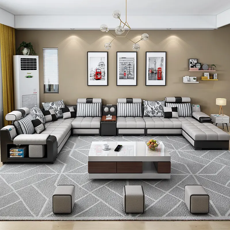 Modern fabric leather multifunctional U shape sectional sofa couch sofa set furniture living room modern design