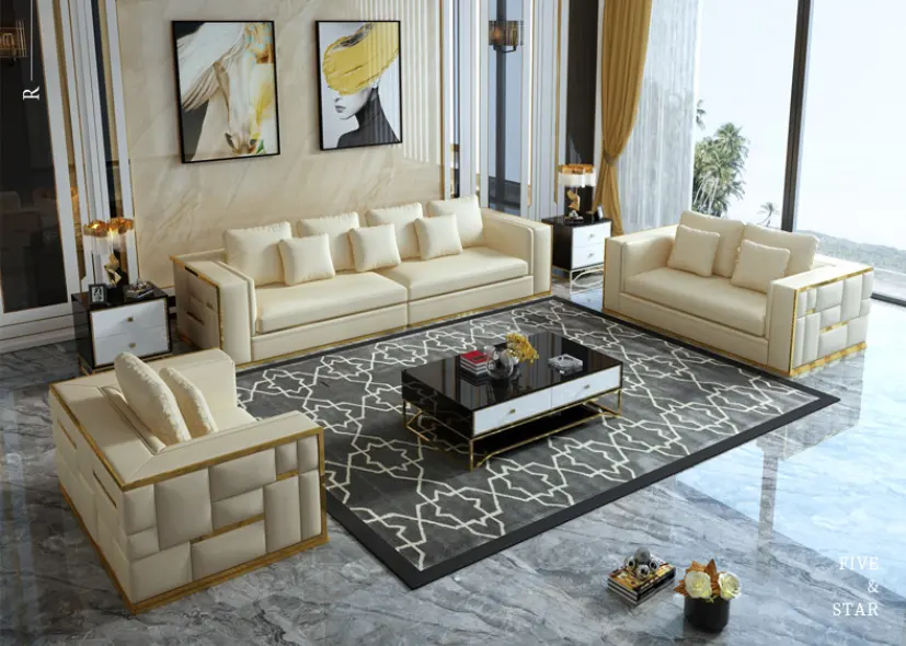 Italian luxury living room furniture modern l shape couch 1 2 3 seater fabric leather sofa set for home
