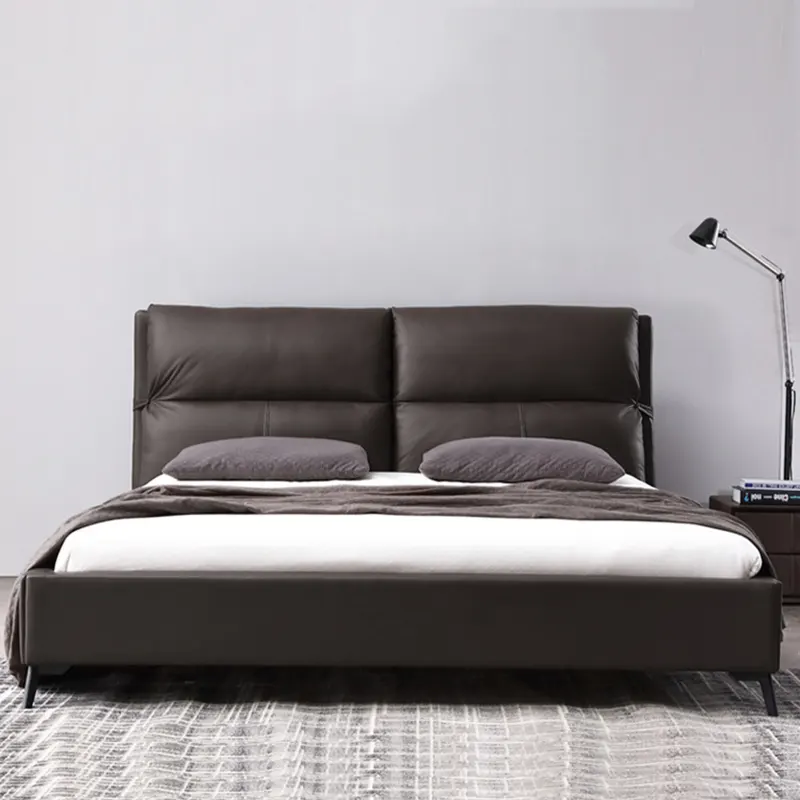 Nordic modern leather bed 1.8m double bed Italian luxury furniture bedroom king size leather bed