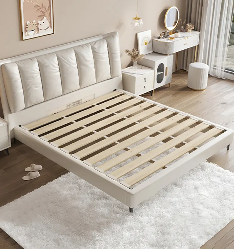 Italian minimalist leather art bed modern master bedroom king bed light luxury soft bag leather bed for bedroom furniture