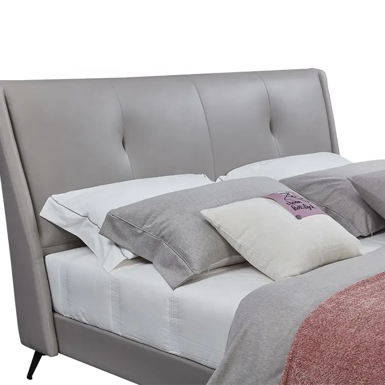 Leather Modern Bedroom Set Furniture King Size Soft Double Up-Holstered Luxury Leather Beds