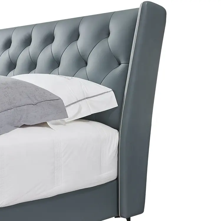 OEM/ODM European Italian Latest Modern Design Platform Double Luxury Leather Wooden Beds