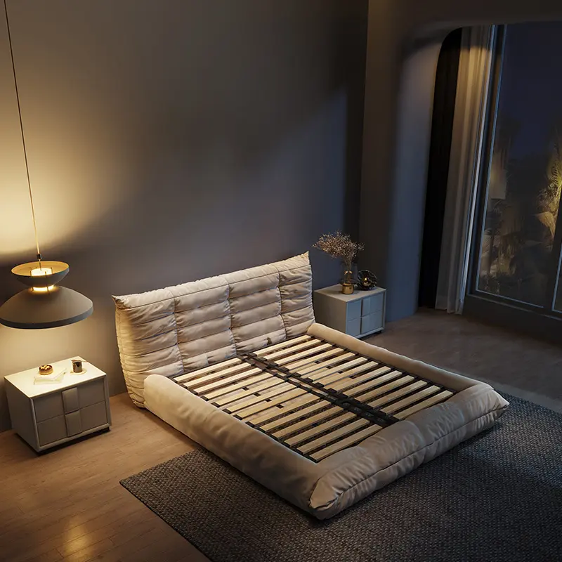 Wabi-sabi style fabric bed master bedroom modern minimalist big bed matte cloth soft caterpillar bed for bedroom furniture
