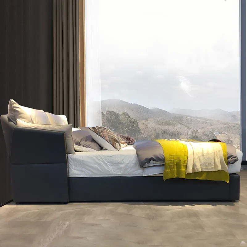 Light luxury Nordic leather bed modern master bedroom 1.8 meters double Italian white bedroom furniture soft bed