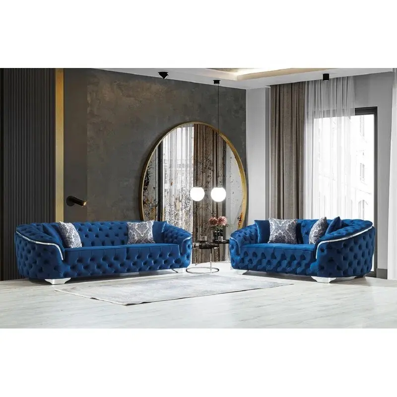 Factory Wholesale Luxury Sofa Couches Italian Velvet Fabric 1 2 3 Seater Living Room Sofa Modern Chesterfield Sofa Set Furniture