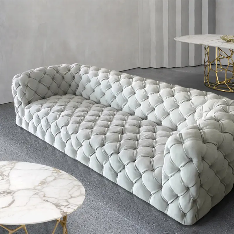 light luxury frosted fabric pull button french sofa living room large apartment French cream style small apartment sofa