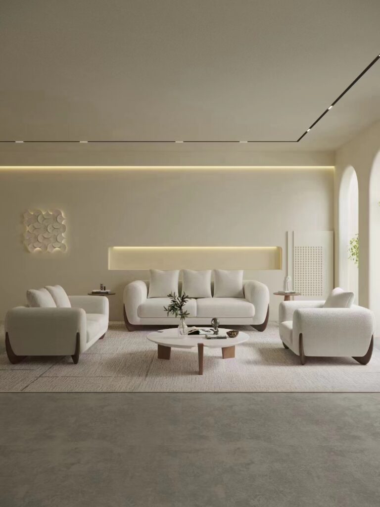 Italian Minimalist Sofa Modern Minimalist Light Luxury Living Room Straight Row Tofu Block Lamb Velvet Square Sofa