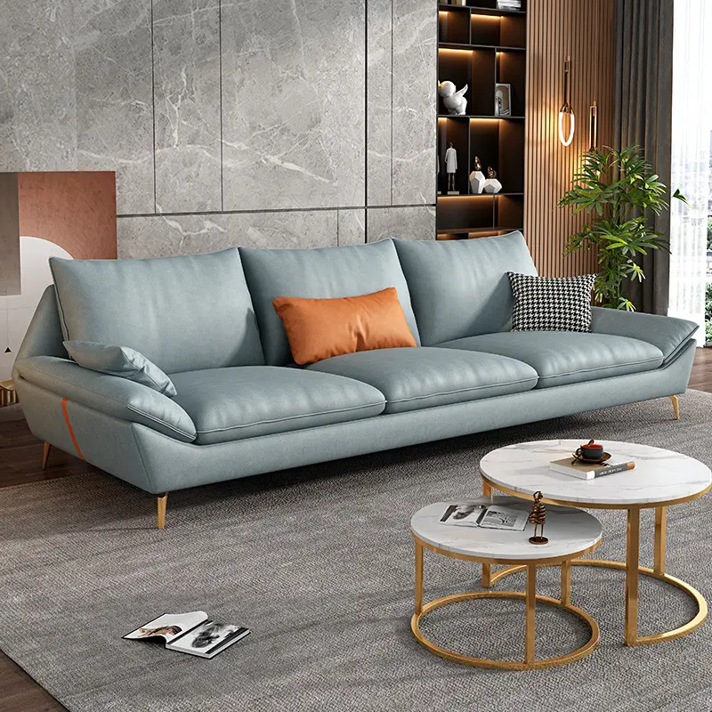 Light luxury technology fabric latex sofa modern straight double three-seat simple living room minimalist big sofa