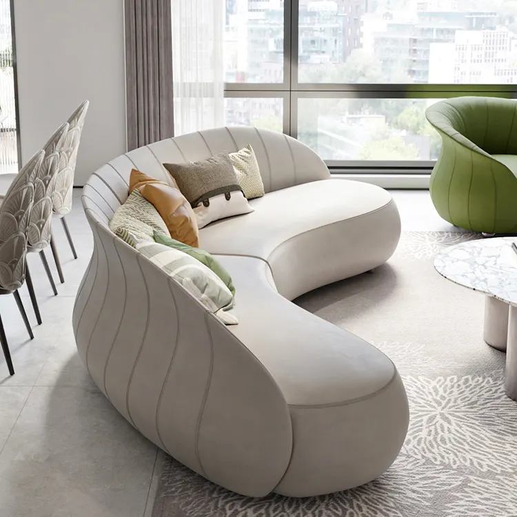 Italian Light Luxury Sofa Large-Sized Living Room U-Shaped Curved Sofa French Modern Minimalist Leather Sofa