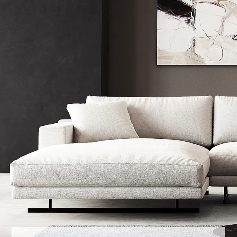 Light luxury down white fabric sofa for living room Italian minimalist design L-shaped sofa