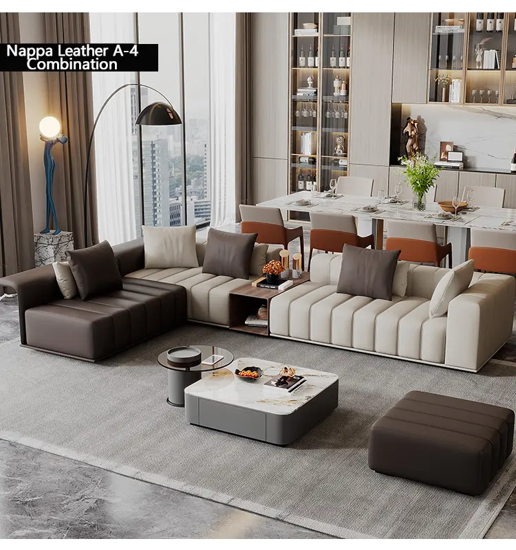 Italian minimalist leather sofa combination modern light luxury living room creative color matching piano key module sofa
