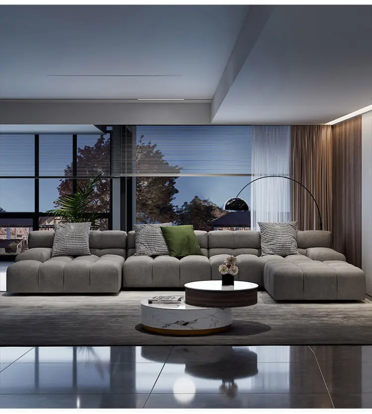 Italian scrub cloth puff tofu block technology fabric sofa living room light luxury modern small apartment sofa