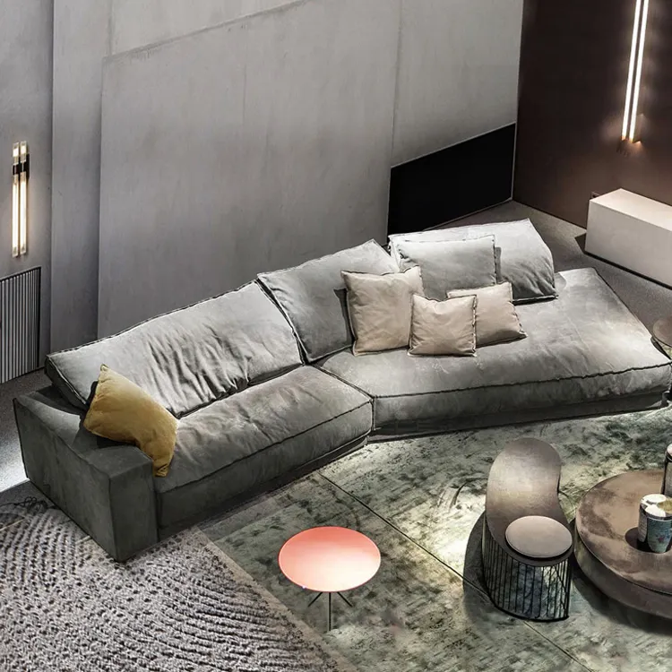 Luxury Contemporary Furniture Set Modern Gray Leather Corner Couch sofa Living Room Apartment Sectional Sofa