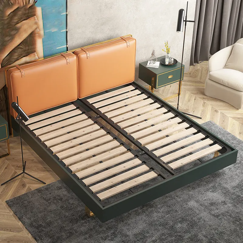 Modern light luxury leather bed 1.8m double bed Nordic minimalist luxury furniture bedroom Italian king size wedding bed