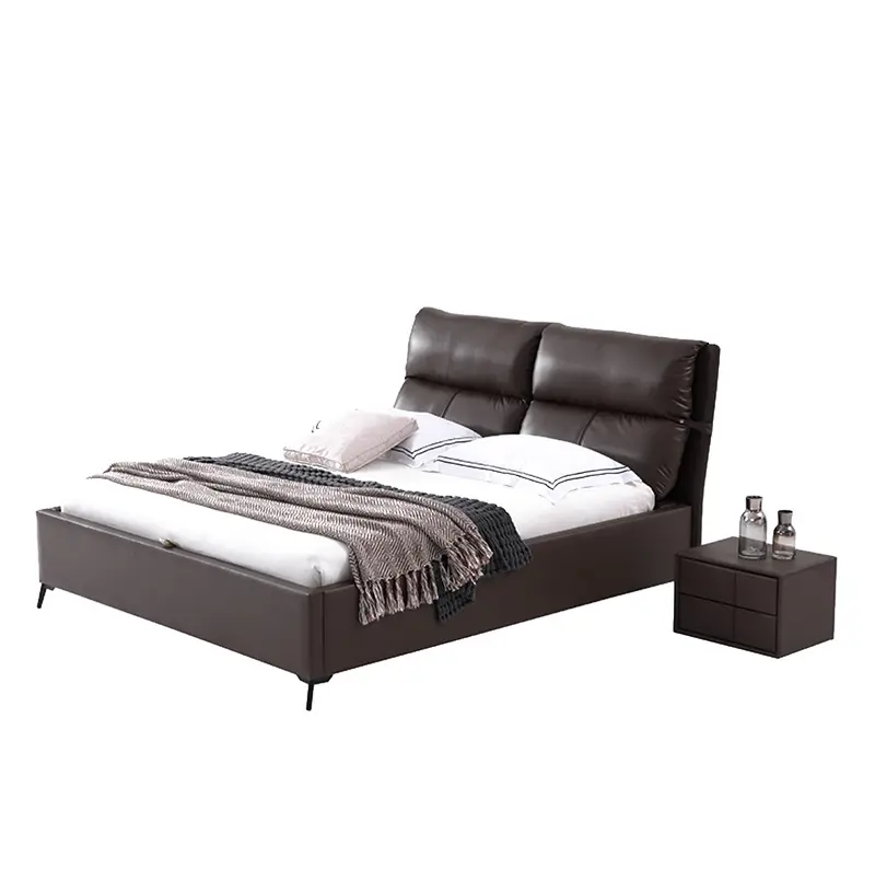 Nordic modern leather bed 1.8m double bed Italian luxury furniture bedroom king size leather bed