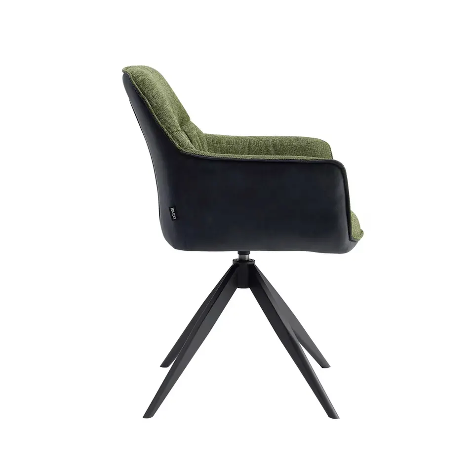 Wholesale modern linen fabric dining chair elegant dining room furniture green armchair 360 swivel metal frame dining chair