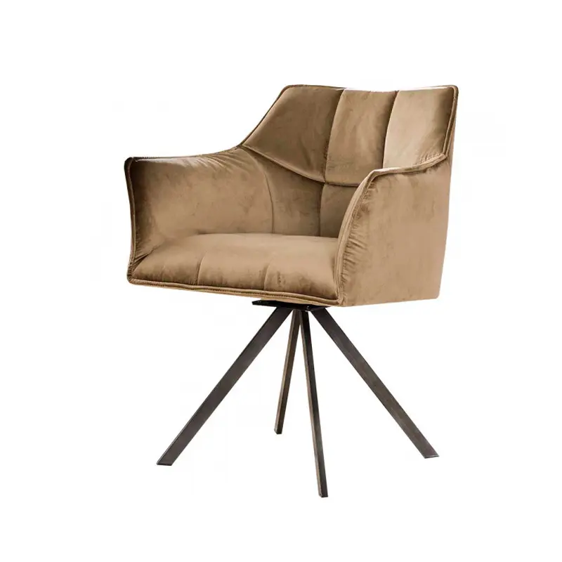 Modern home dining room furniture 360 degree revolving metal frame velvet fabric armchair dinning chair