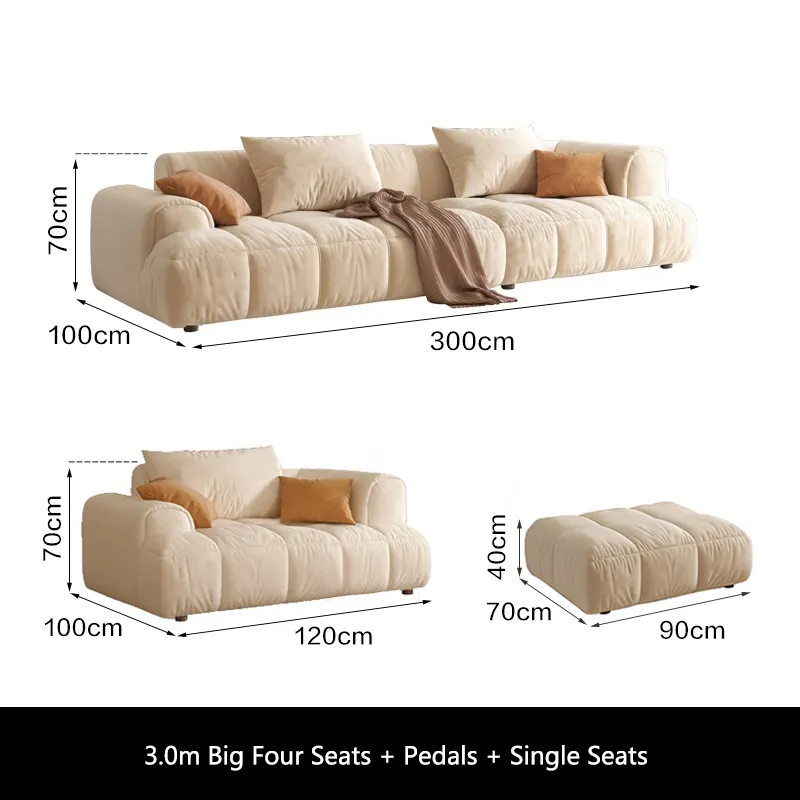 Cream wind fabric sofa tofu block light luxury technology cloth modern minimalist living room Nordic cloud sofa