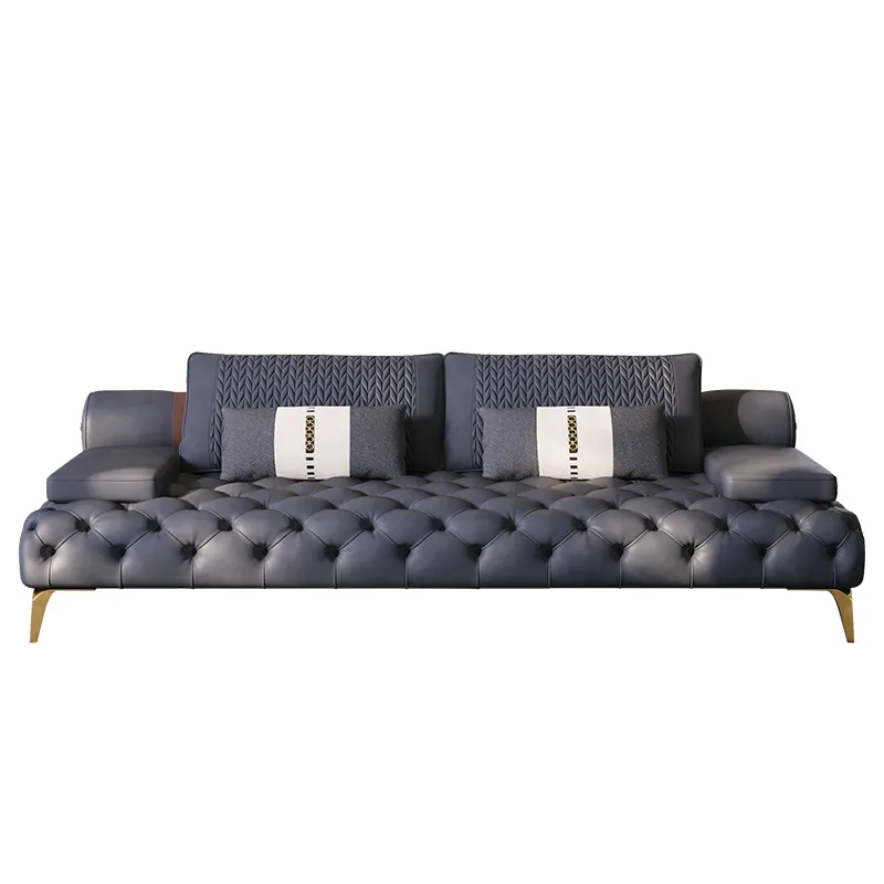Luxury design house living room furniture modern nordic chesterfield leather sectional sofa set for home