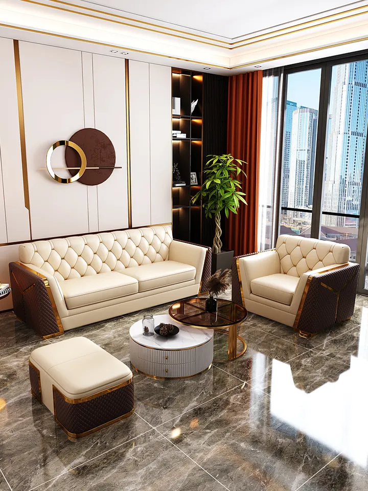 High quality modern couch luxury living room furniture white leather sectional sofa set