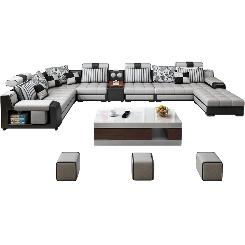Modern fabric leather multifunctional U shape sectional sofa couch sofa set furniture living room modern design