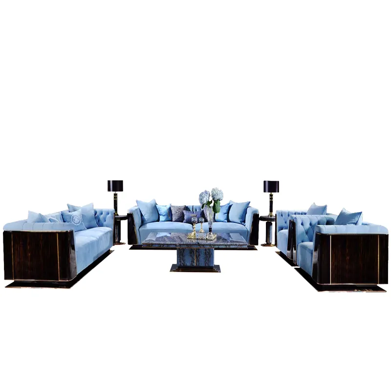 Royal sectional l-shape single loveseat three seater velvet sofa set with coffee table side table