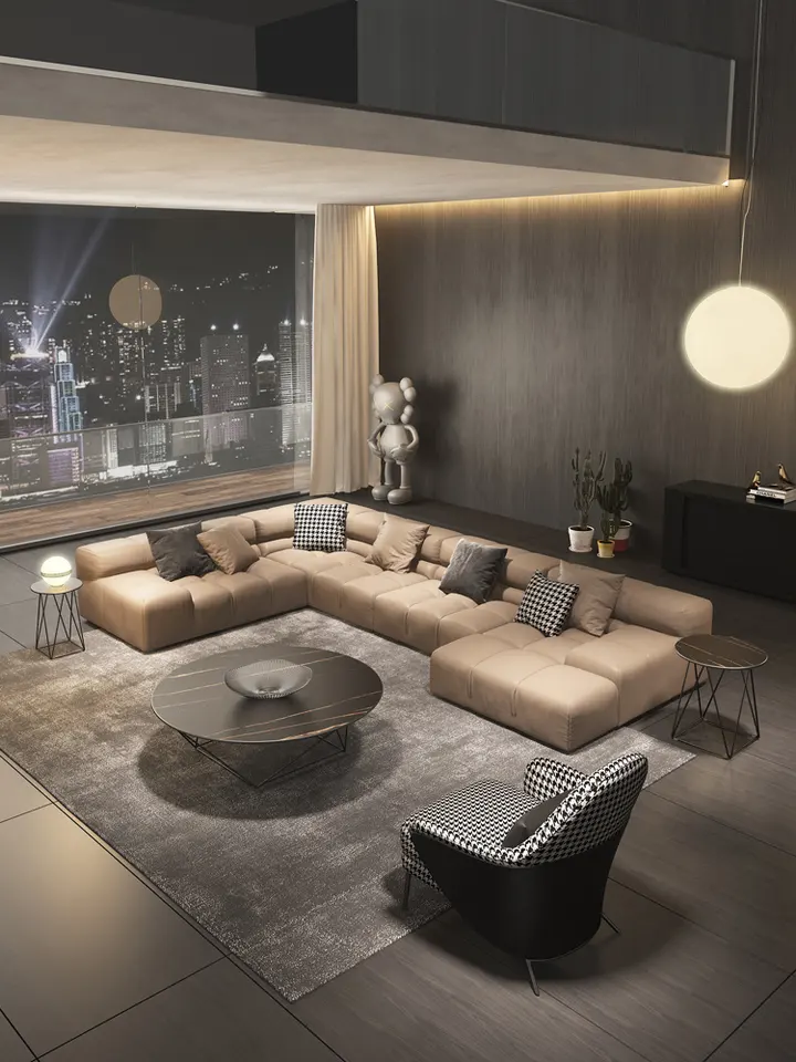 Designer l shape relax comfortable module modular corner floor sofa set for living room mall