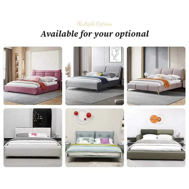 Customizable Multifunction Model Furniture Italian Faux Leather Sleigh Hotel Beds Wooden Luxury Design Leather Bed Set