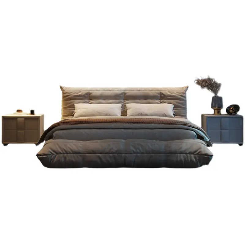 Wabi-sabi style fabric bed master bedroom modern minimalist big bed matte cloth soft caterpillar bed for bedroom furniture