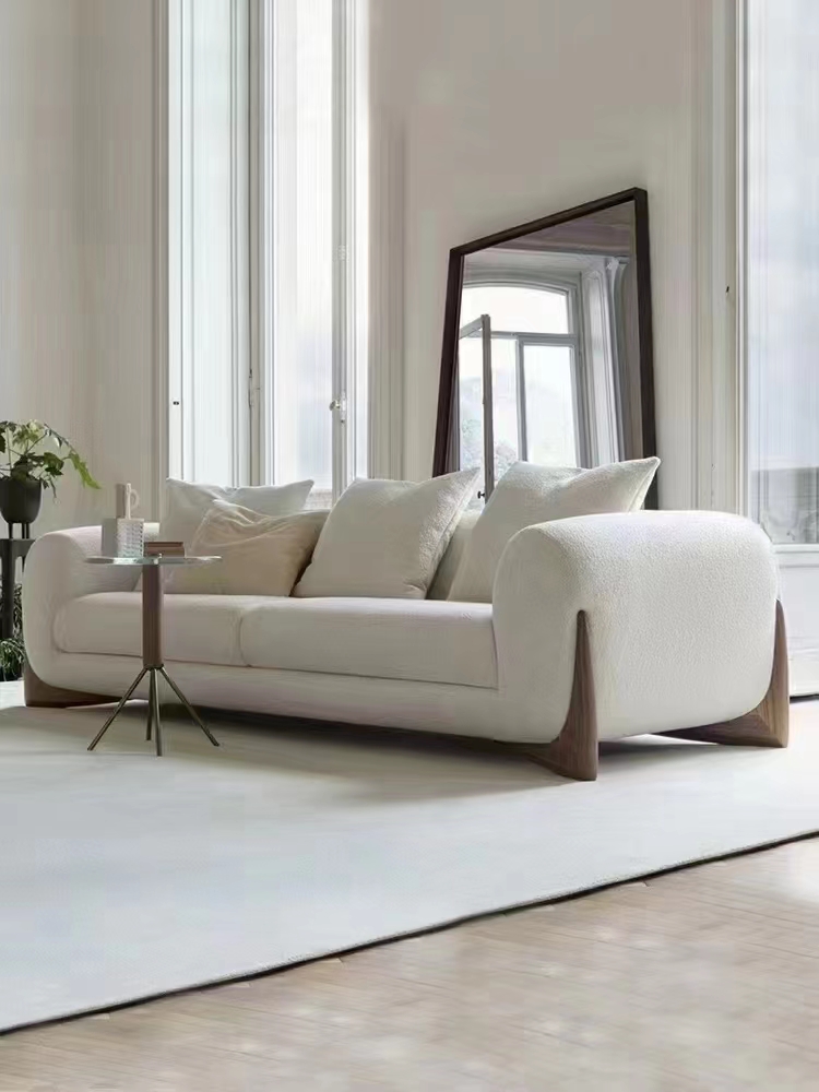Italian Minimalist Sofa Modern Minimalist Light Luxury Living Room Straight Row Tofu Block Lamb Velvet Square Sofa
