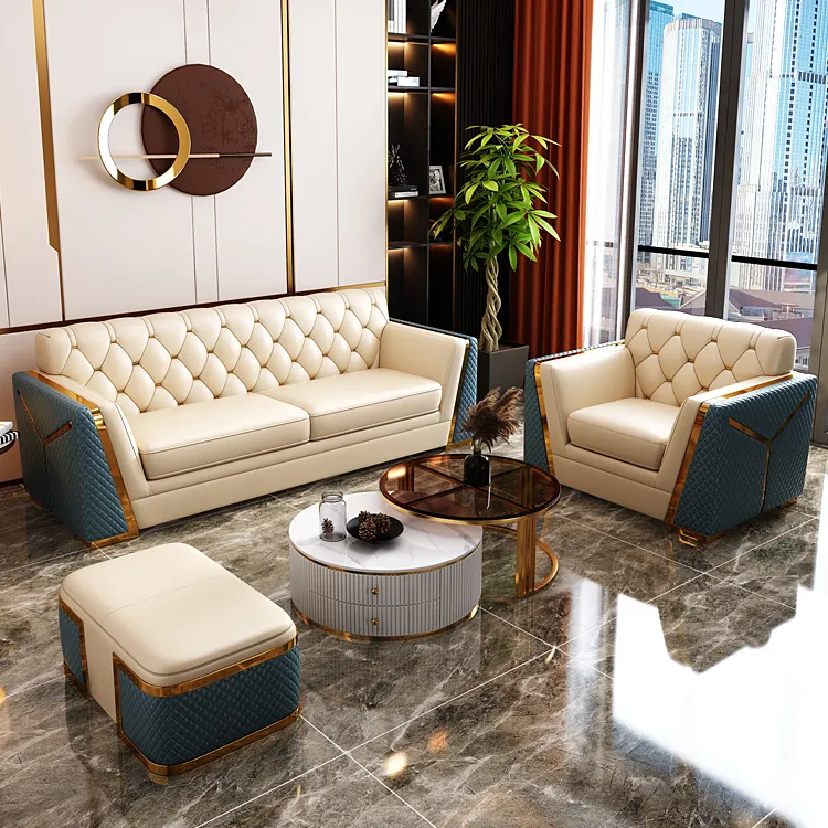 High quality modern couch luxury living room furniture white leather sectional sofa set
