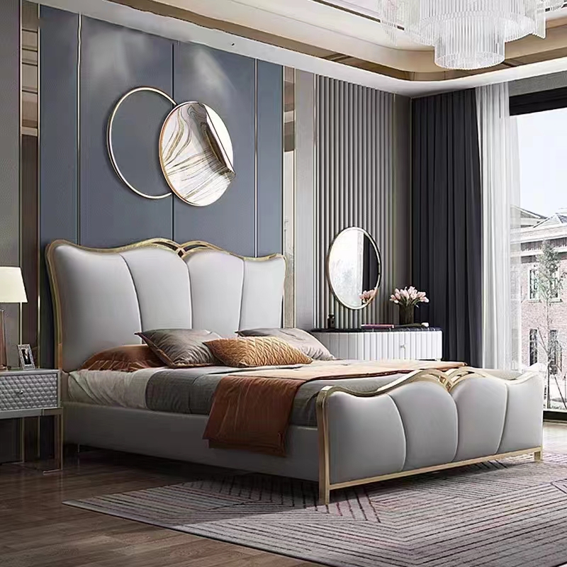 Wholesale Nordic Bedroom Room Furniture Bed Room Sets Luxury Wooden Leather Double King Size Queen Size Bed Set Single Bed