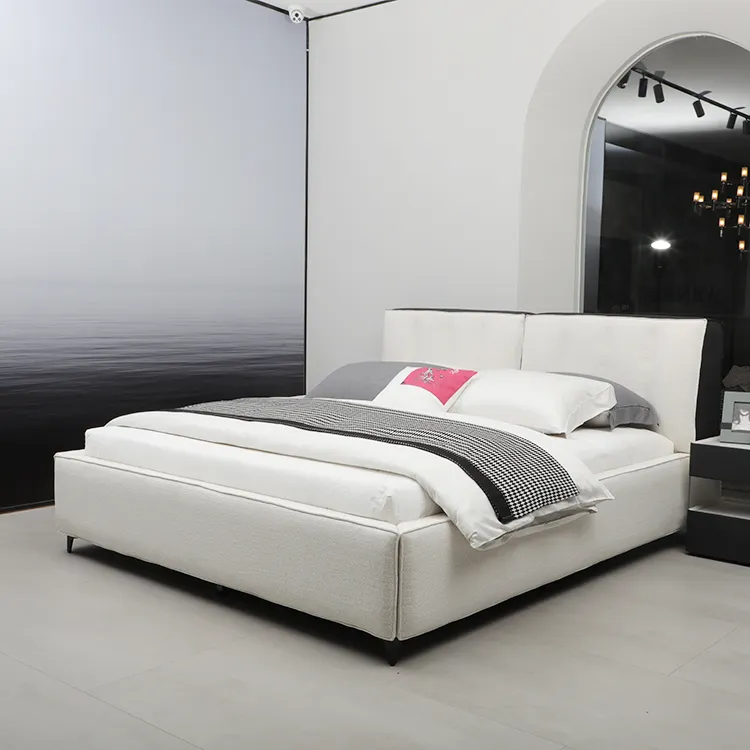 Customizable Multifunction Model Furniture Italian Faux Leather Sleigh Hotel Beds Wooden Luxury Design Leather Bed Set