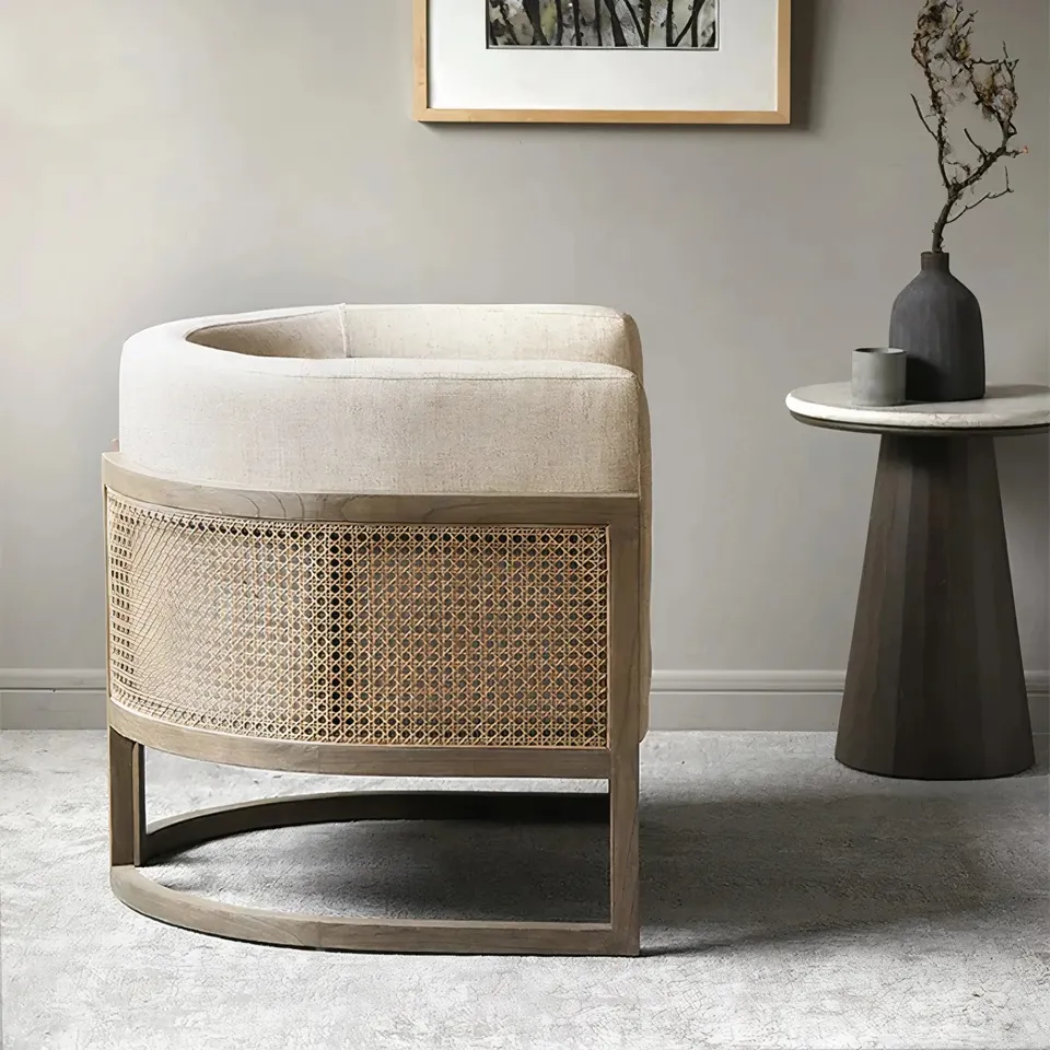 Hotel solid wood salon restaurant single sofa Nordic modern rattan fabric dining living room chairs