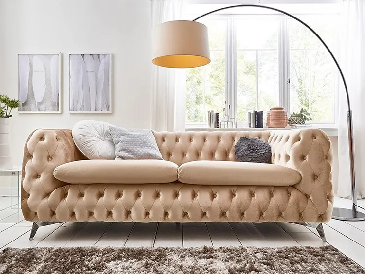 2023 Factory Wholesale New Modern Chesterfield Sofa Chair Velvet Home Office Living Room Sofa Set Furniture