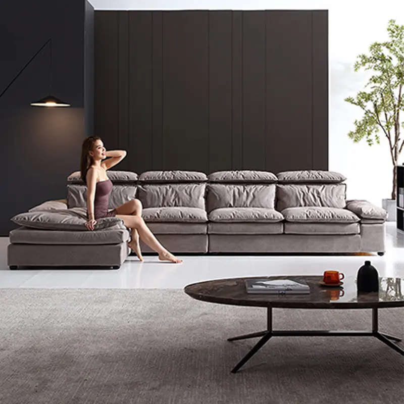 Light luxury fabric sofa living room solid wood feather down european leather sofa home furniture french sofa set