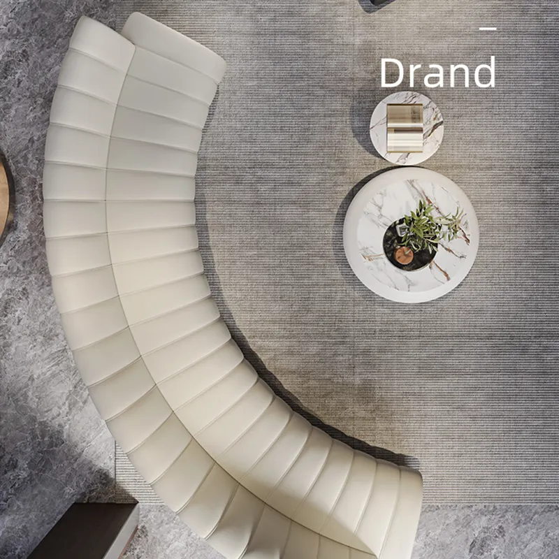 Modern Italian Light Luxury Sofa Large-Scale Curved Leather Sofa Club Leisure White Leather French Sofa