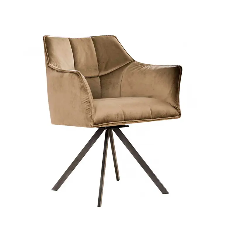 Modern home dining room furniture 360 degree revolving metal frame velvet fabric armchair dinning chair