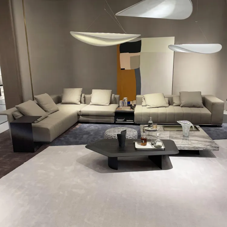 italian modern style furniture hotel lobby leather sectional corner sofa villa living room sofa set