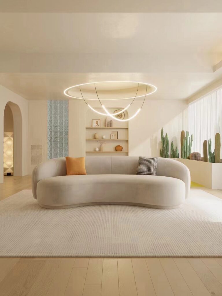 Living Room Sofas Customized modern luxury fashion Italian curved living room sofa Lamb velvet pea sofa